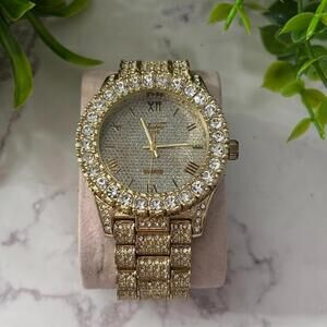 Men's gold-tone watch with zirconia, shiny dial (Untested)